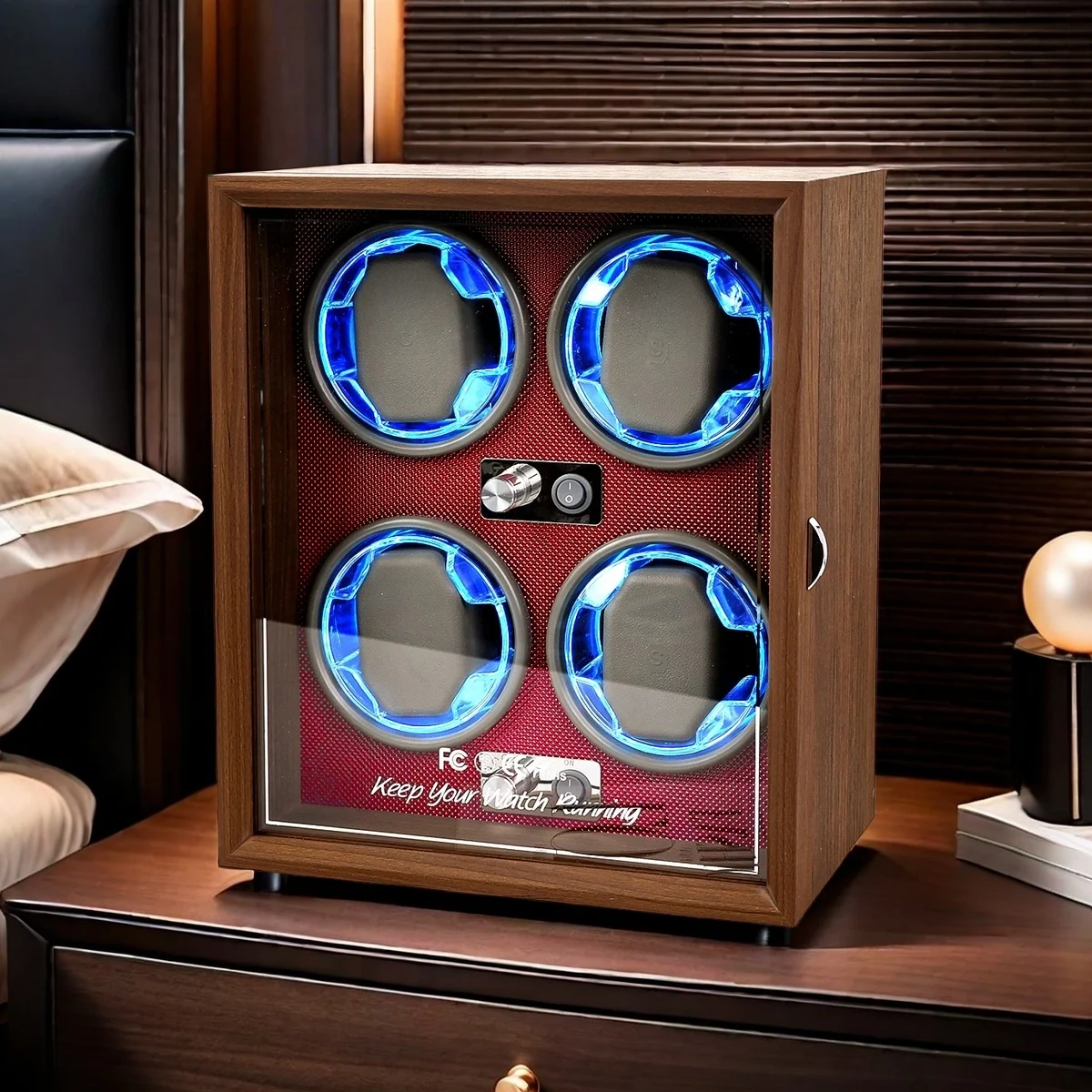 Automatic winding watch winder 4slot watch box S1 model Black and Red and carbon fiber color