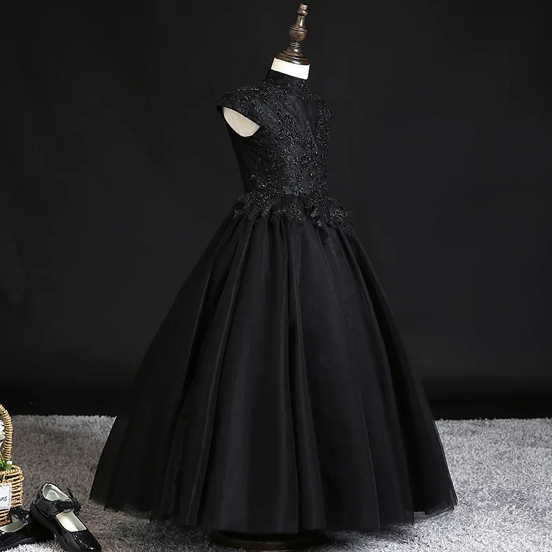 Children's party Dress Sequin Kids Dresses Girl Baby Lace black Flower Girl Halloween Ball Gown Little Girl Princess long Dress