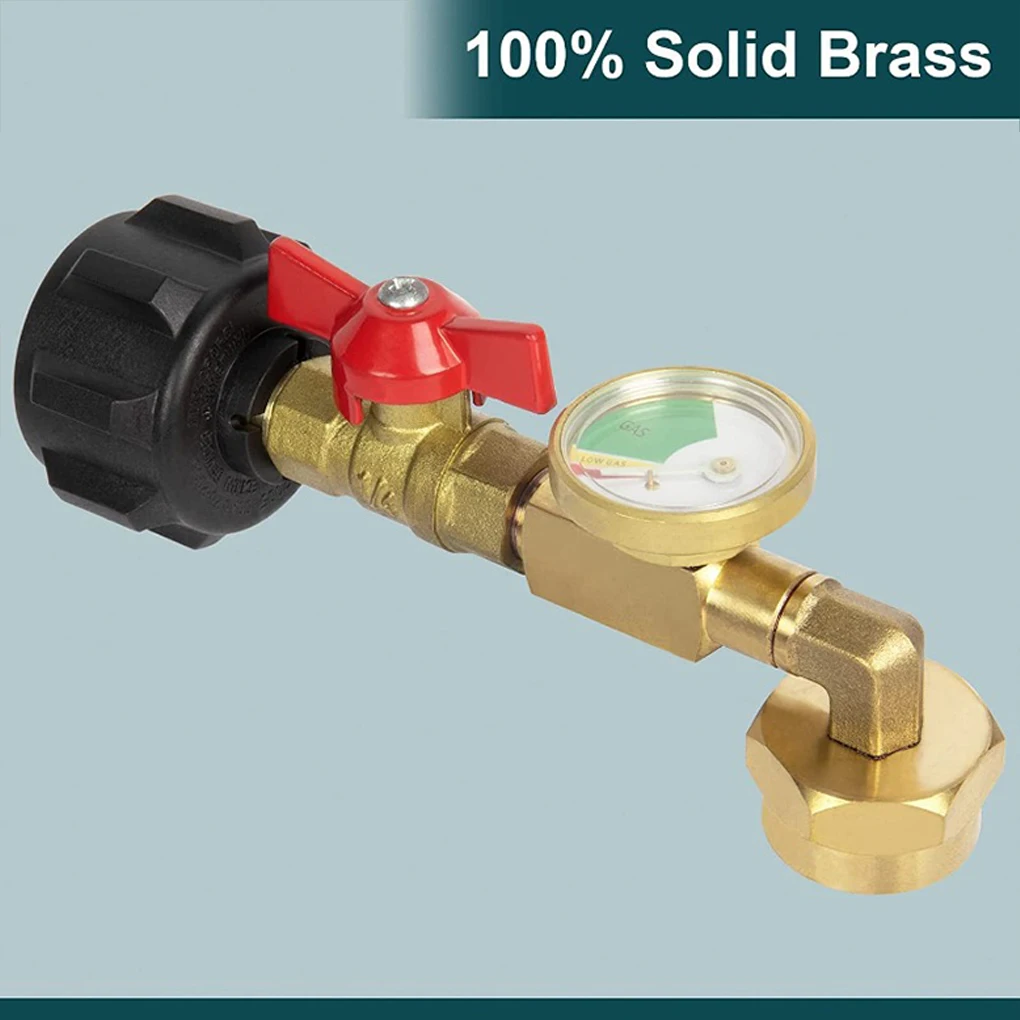 Propane Refill Adapter Solid Brass Connector from 20 Pound to 1 Pound Bottle with Light Strap Ball Easy to Use Operate Propane
