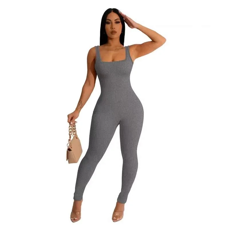 2024 Women's  Color Svel Vest Onesie Ribbed Square Collar Bal Butt-Lifting Slim Fit Sports Onesie