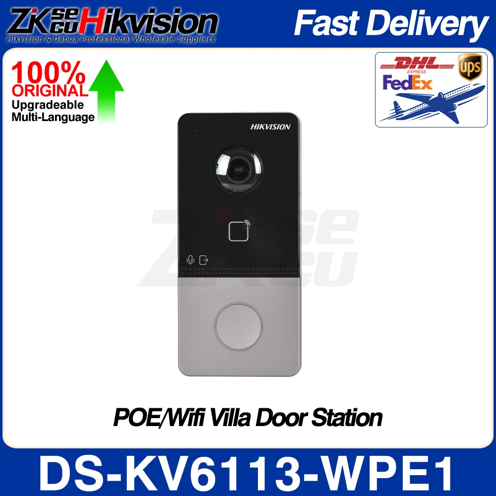 HIKVISION DS-KIS603-P 다국어 POE IP 비디오 인터콤 키트, DS-KV6113-WPE1 및 DS-KH6320-WTE1 통화 단추 포함, 802.3af