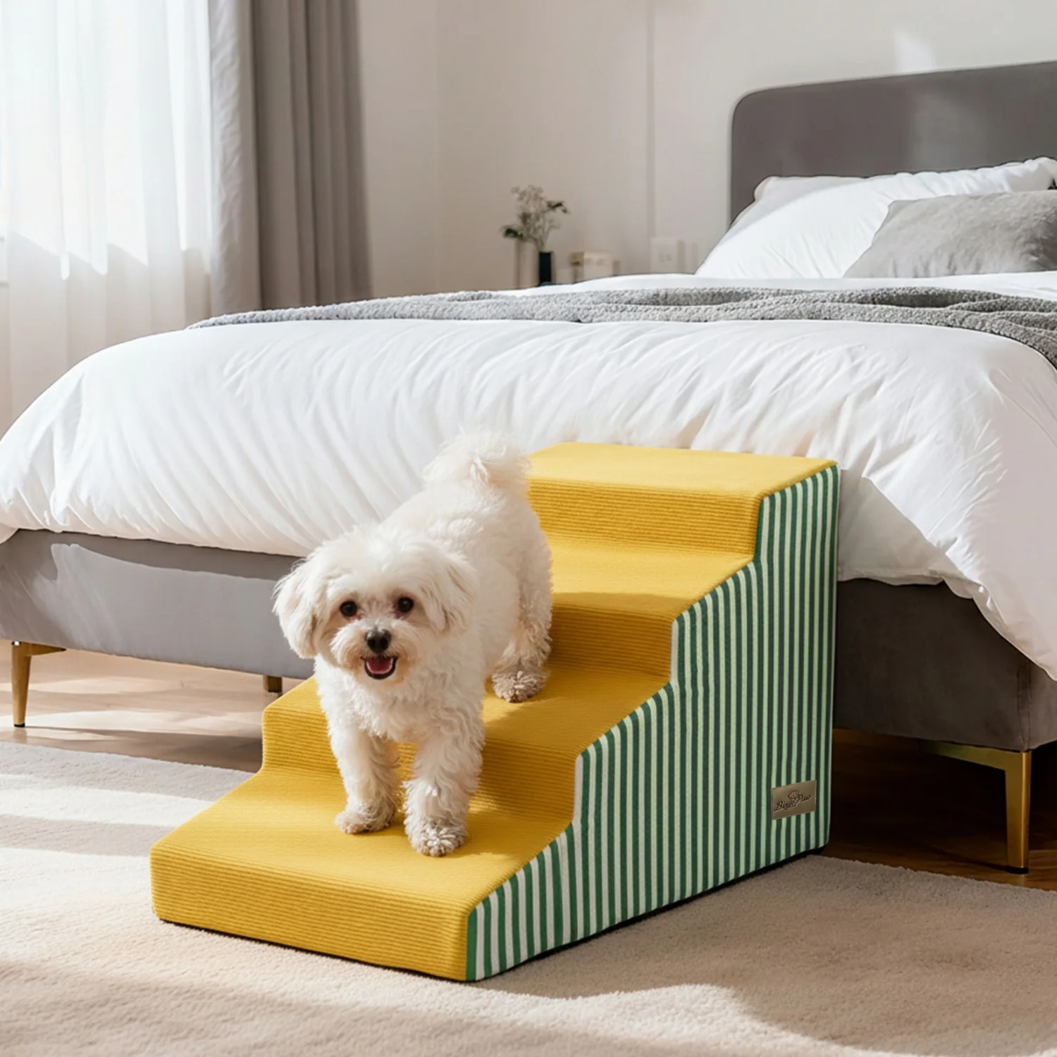 

3/4/5 Steps Dog Stairs for High Beds and Sofa High-Density Foam Pet Dog Ramp Step Washable Cover Gentle Slope