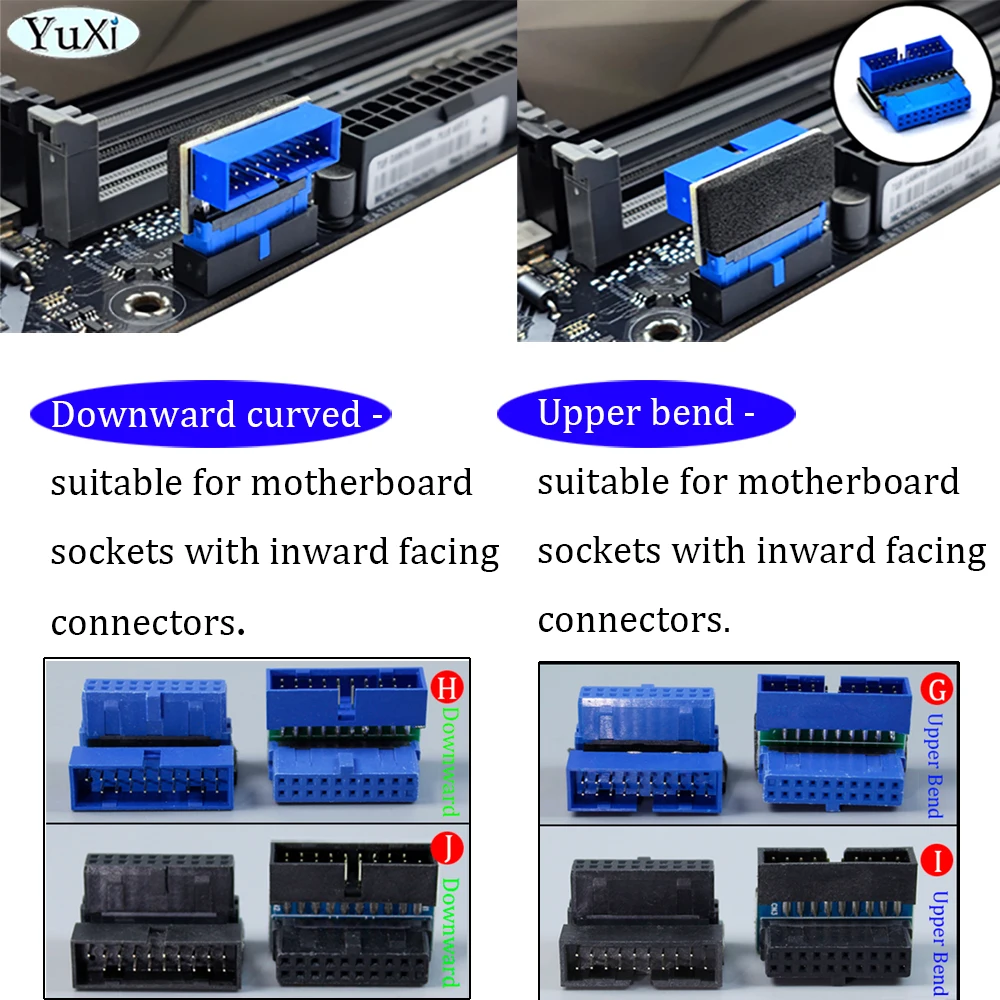 1 PC USB 3.0 เมนบอร์ด 20Pin 19Pin อะแดปเตอร์ข้อศอก 90/180 องศา Type-C ด้านหน้าแชสซี Plug-in พอร์ตซ็อกเก็ตเดสก์ท็อปคอมพิวเตอร์ Part