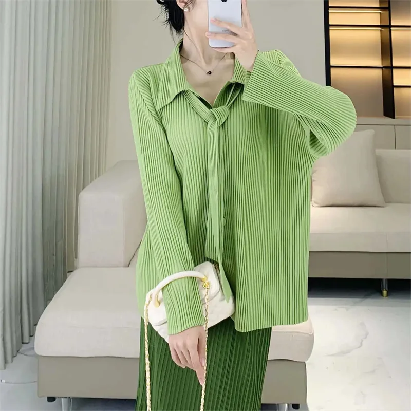 Nuevo en abrigos y chaquetas chaqueta de mujer Miyake moda camisa de diseño plisado de un solo pecho abrigo largo informal de otoño con temperamento