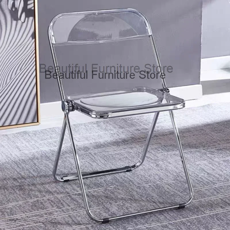 

Transparent Acrylic Fashion Photo Chair Modern Tea Dining Chair Stool Folding Dining Chair Restaurant Silla Comedor Furniture