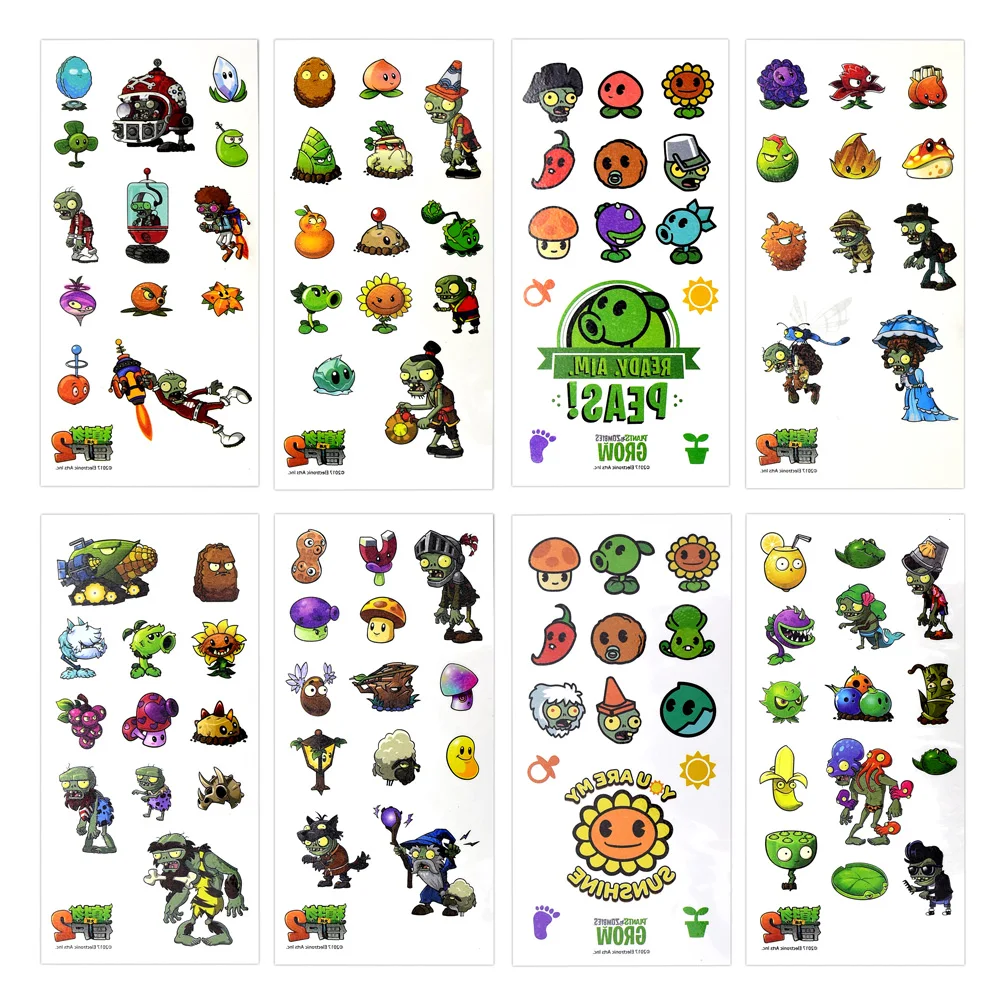 New Plant Vs. Zombie Cartoon Water Transfermation Temporary Children Tattoo Paper Fake Tattoo Stickers Toys For Boy Kids