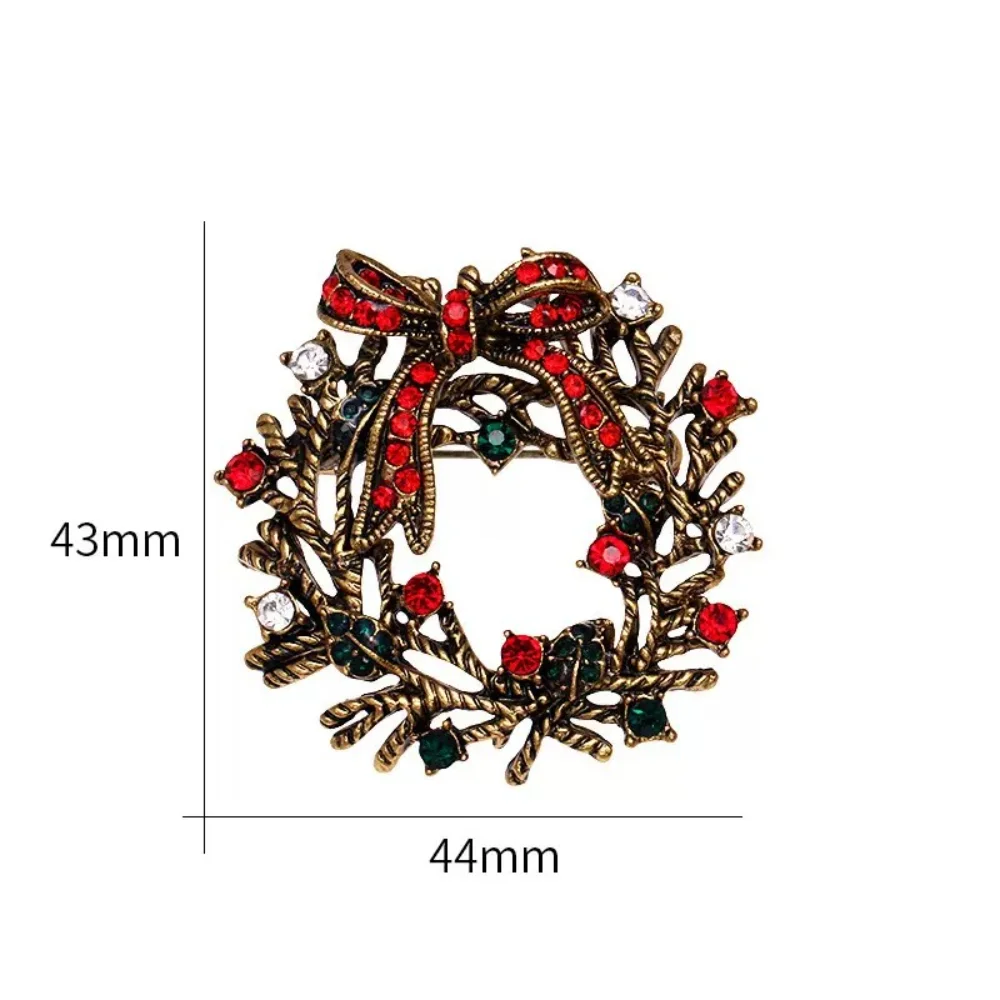 Vintage Rhinestone Christmas Brooch Star Wreath Crystal Inlaid Metal Pin Holiday Lapel Badge Clothes Coat Decorative Gift