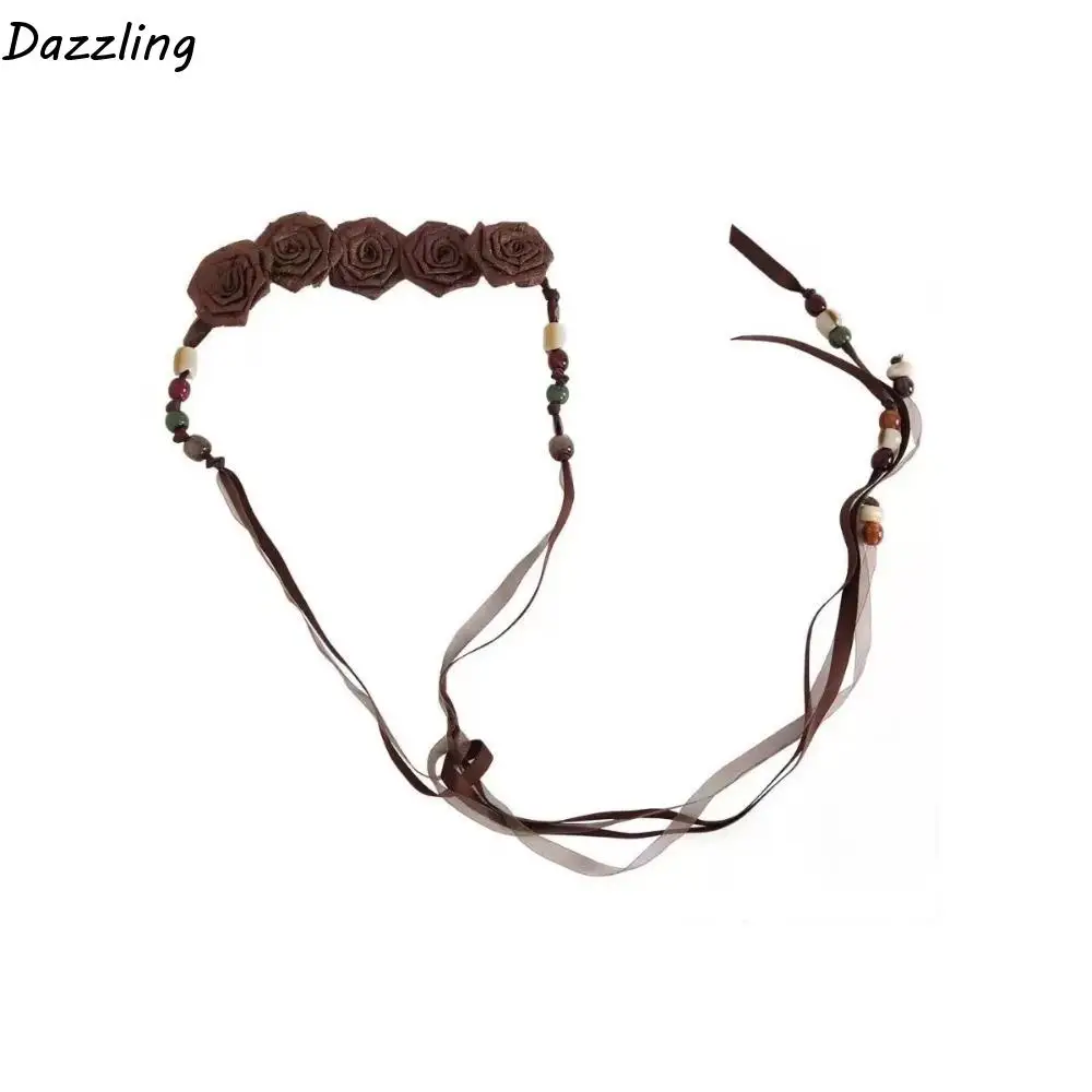 

Bead Bohemian Floral Waist Rope Rose Jeans Decor Dress Waist Chain Hair Accessories Korean Style Ethnic Style Bead Waist Belt