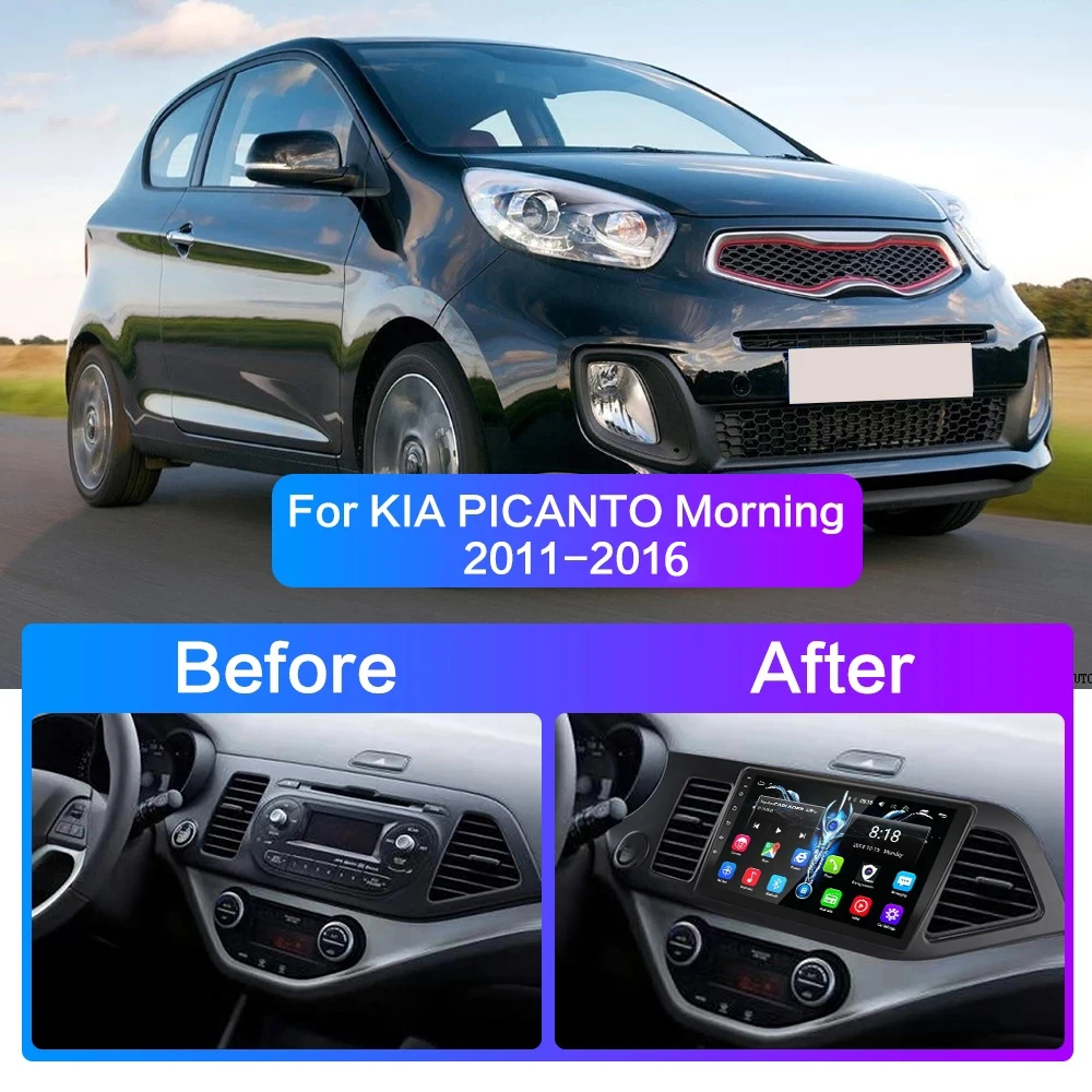 Car Android 11 GPS Carplay Player For 2011-2016 KIA PICANTO Morning Radio Multimedia Stereo WiFi BT FM 32GB 2 Din 9'' Navigation