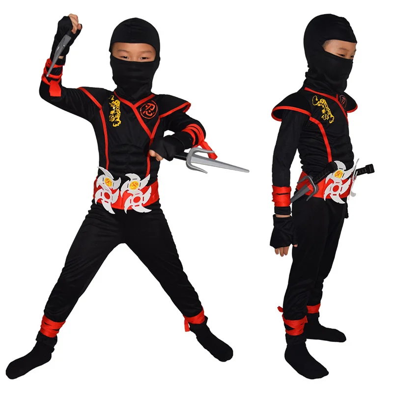 

Children Halloween Costumes Boy Black Ninja Costume Children Warrior Cosplay Carnival Party Clothing Darts Dress Up for Kids Set