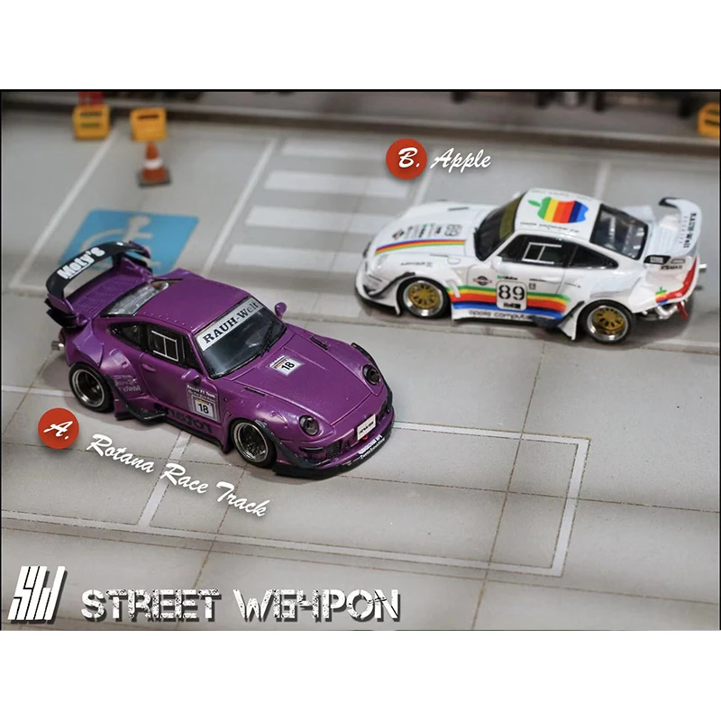 SW In Stock 1:64 RWB 993 Rotana Race Track  Diecast Diorama Car Model Collection Street Warrior