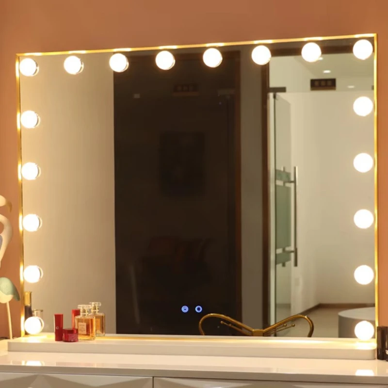 

Extra large size lighted hollywood vanity mirror tabletop wall 18 dimmable LED bulbs USB port wireless speaker make up mirror