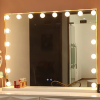 Extra large size lighted hollywood vanity mirror tabletop wall 18 dimmable LED bulbs USB port wireless speaker make up mirror