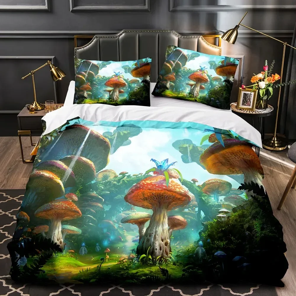 Mushroom Fairy Forest Magic Lilliputian Fungus Plant Bedding Set Boys Girls Twin Queen Size Duvet Cover Pillowcase Bed Kid Adult