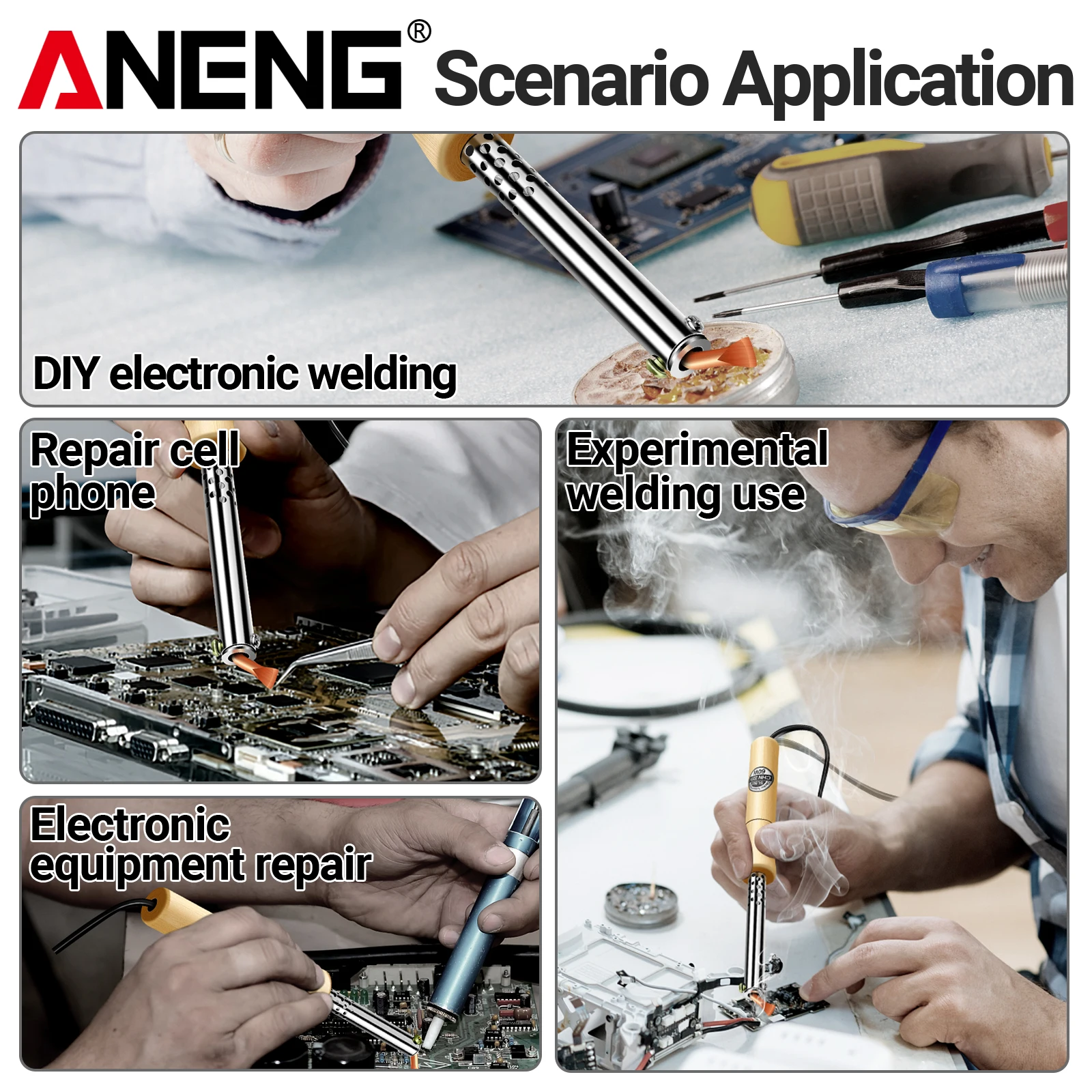 ANENG SL502 60W Electric Soldering Iron 220V EU Plug Wooden Handle Outer Hot Core 440‑450℃ Copper Tip for Welding Repair Work