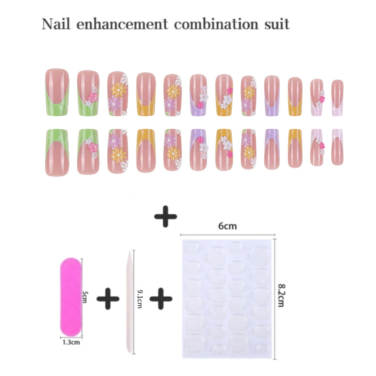 24枚/セット 棺桶型プレスオンネイル フラワー柄 マカロンカラー フレンチネイル シンプル＆スイート ウェアラブルネイルアート 女性＆女の子向け