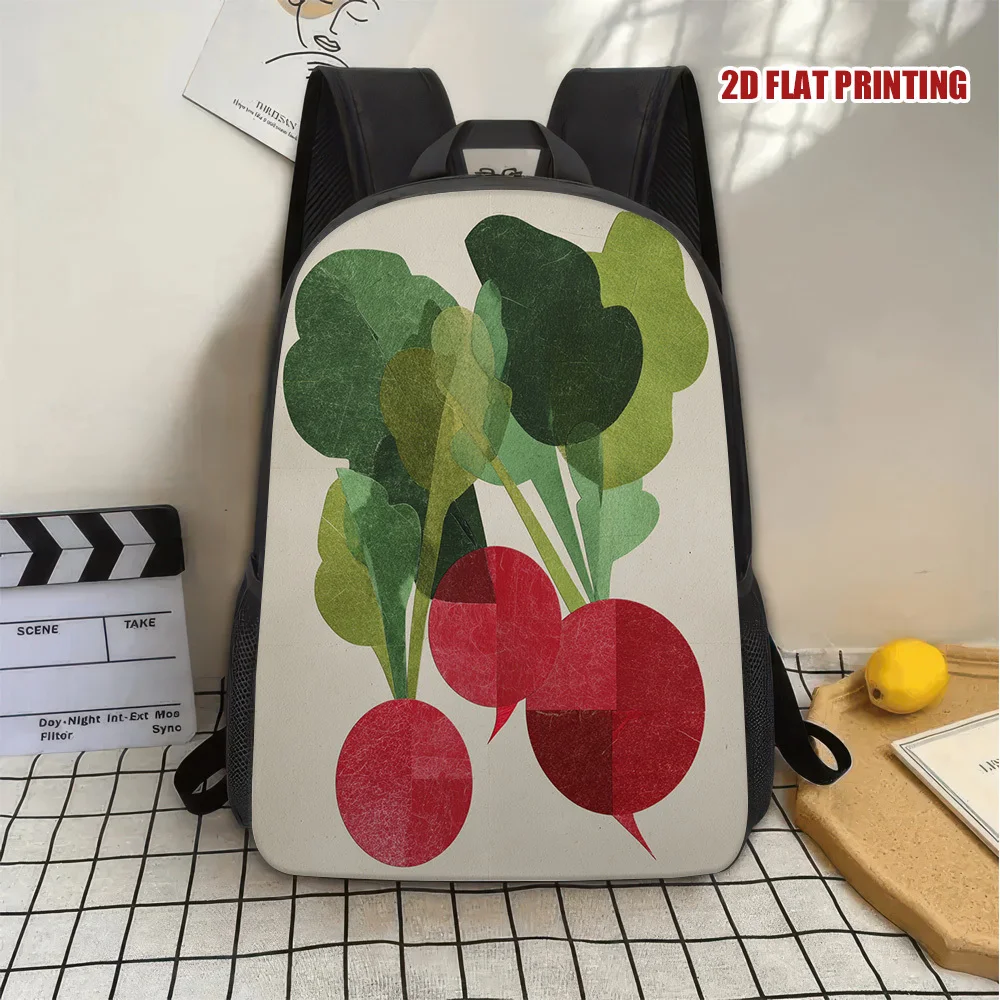 

1 Artistic Radish 2D Flat Printed Backpack - Lightweight and Durable Polyester School Bag with Removable Shoulder Strap