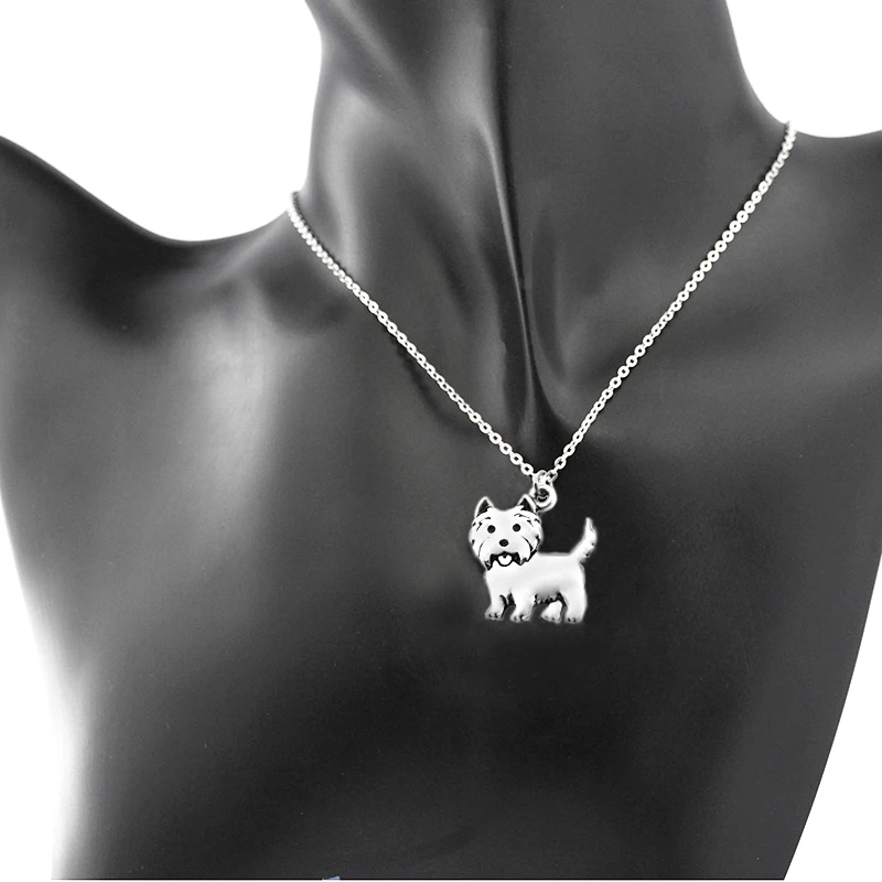 Women Necklace Cute Westie Pendants Boho Copper Metal Dog Charms Necklaces Long Stainless Steel Chain Colar For Girls