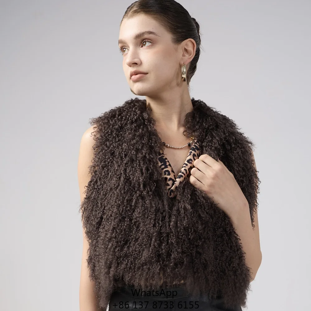 

100% Natural Mongolia Fur Gilet Pure Long Fur Genuine Fur Oversize Vest Top Halter