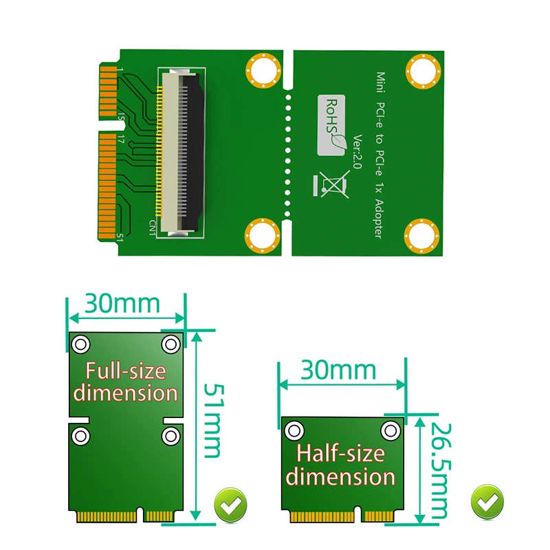 Przedłużacz Mini PCIE do PCI Express X4 Riser z portem USB2.0 Mały 4-pinowy zasilacz Magnetyczny kabel FPC do komputera stacjonarnego