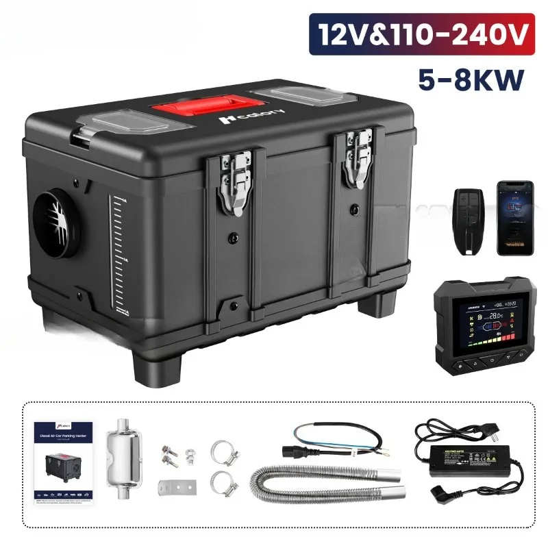 8kW  Auxiliary Heater, 110-220V AC and 12/24V DC, Altitude Mode Support, 0.1-0. 35L/hr Portable Air Heater