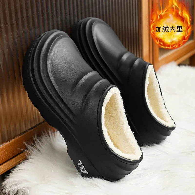 2024New Fashion Cotton Slippers Men Winter Warm Home Cotton Shoes Waterproof Garden Shoes Indoor Slip on Concise Shoes