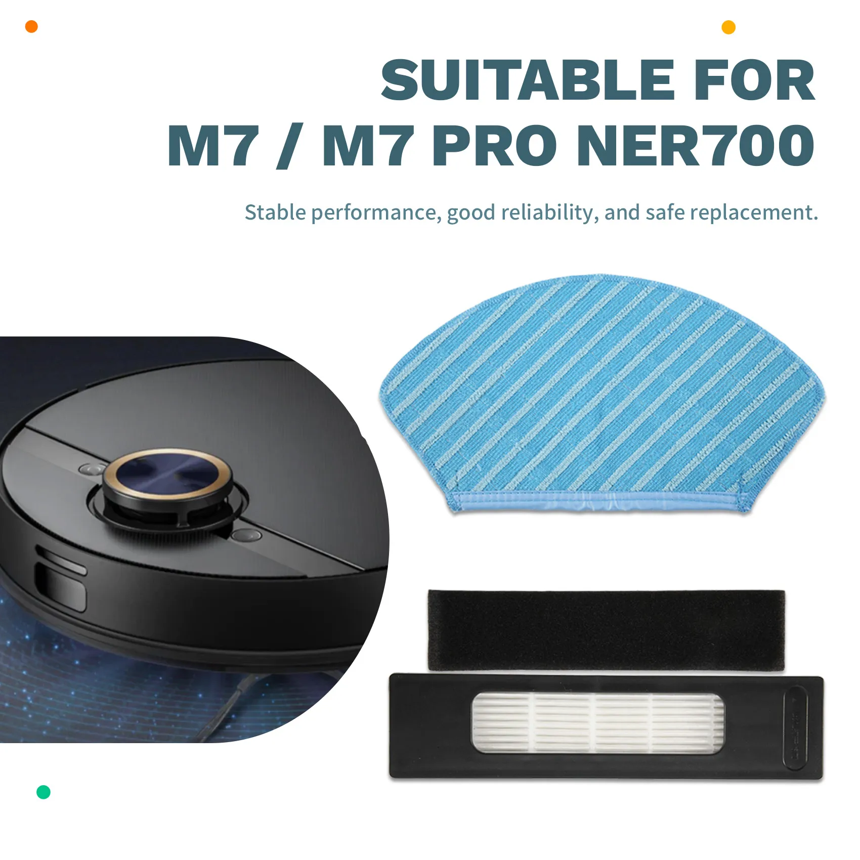 A03F Replacement Parts for Midea M7 M7 Pro for Eureka NER700 Robot Vacuum Main Brush Filter Mop Cloth