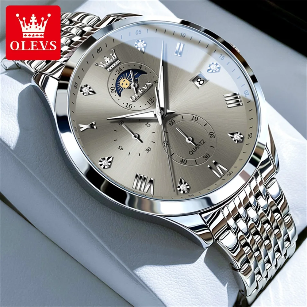 OLEVS Men's Watches 2925 Top Brand Luxury Business Original Quartz Watch for Man Simple Fashion Double Scale Waterproof Luminous