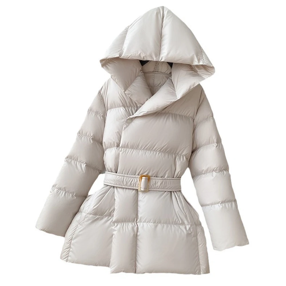 Mid-length Women\'s Thickened Cotton Coats Winter Fashion Versatile Soft Warm Slimm Jacket Korean Fashion Hooded Coats with Belt