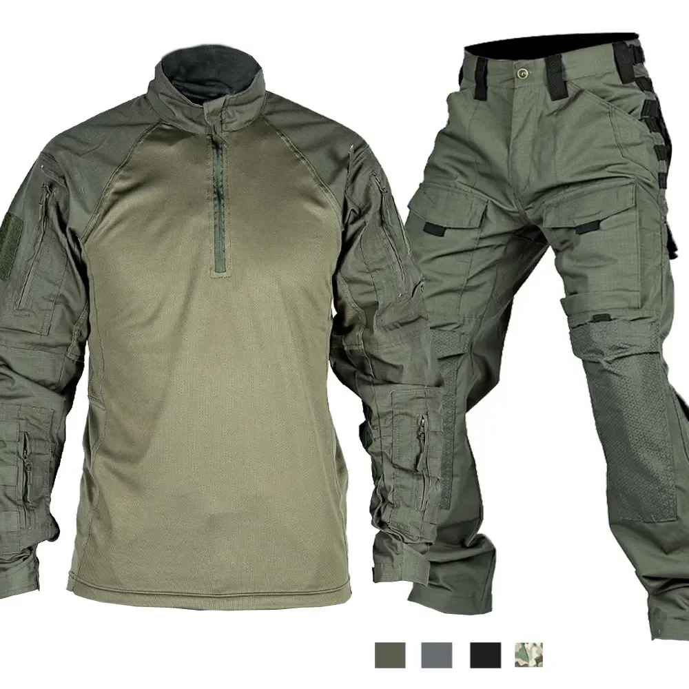 Pioneer Tactical Set Men's Casual Cargo Overalls 2Pcs Pullover Sets Multiple Pockets Outdoor Sports Training Workwear Uniform