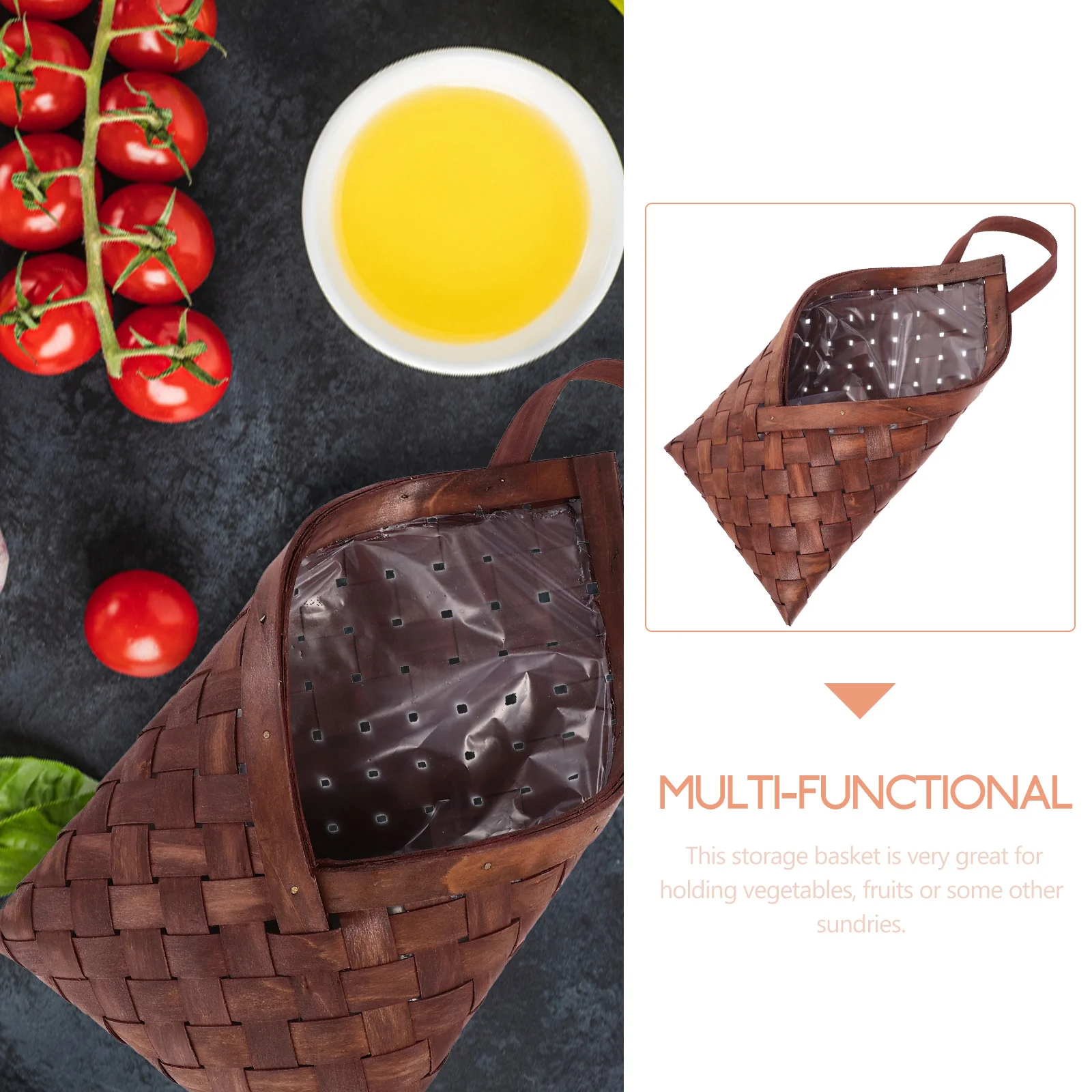 

Rustic Wood Woven Basket Wall Hanging Flower Holder Decorative Organizer Storage for Kitchen Home Wall Hanging Woven Basket