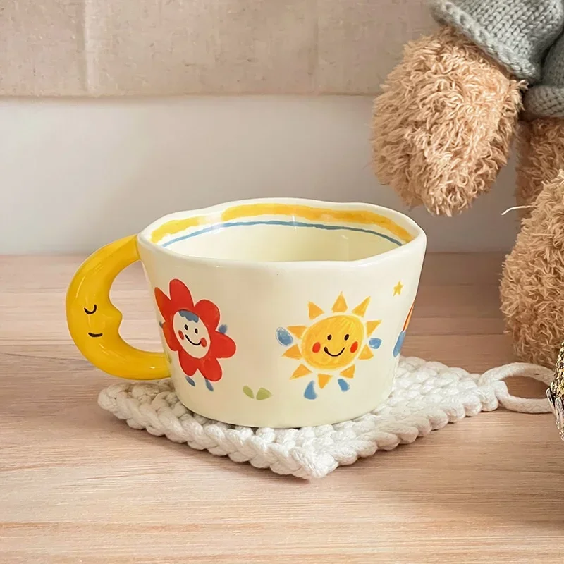 300ML Korean Style Cute Hand-painted Handle Mug Personalized Good-looking Ceramic Cup Couple Mug For Birthday Gift New
