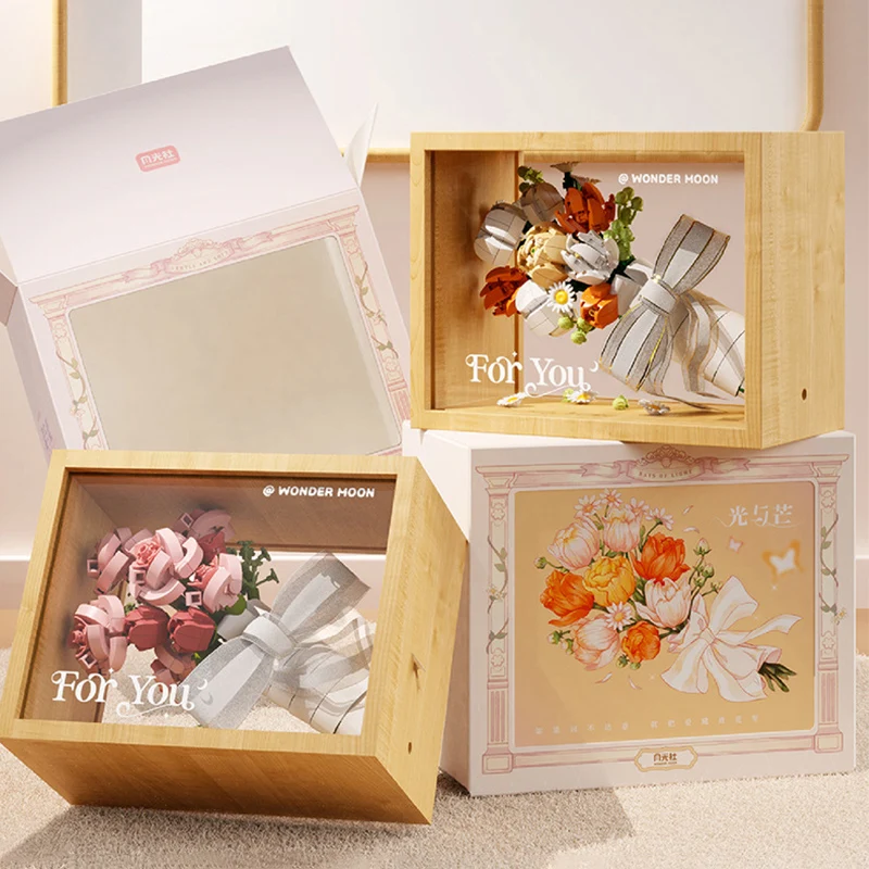 الإبداعية اليد عقد باقة الزهور اللبنات الزهور الأبدية عرض صندوق خشبي لتقوم بها بنفسك الطوب ألعاب الورد لهدية عيد الحب