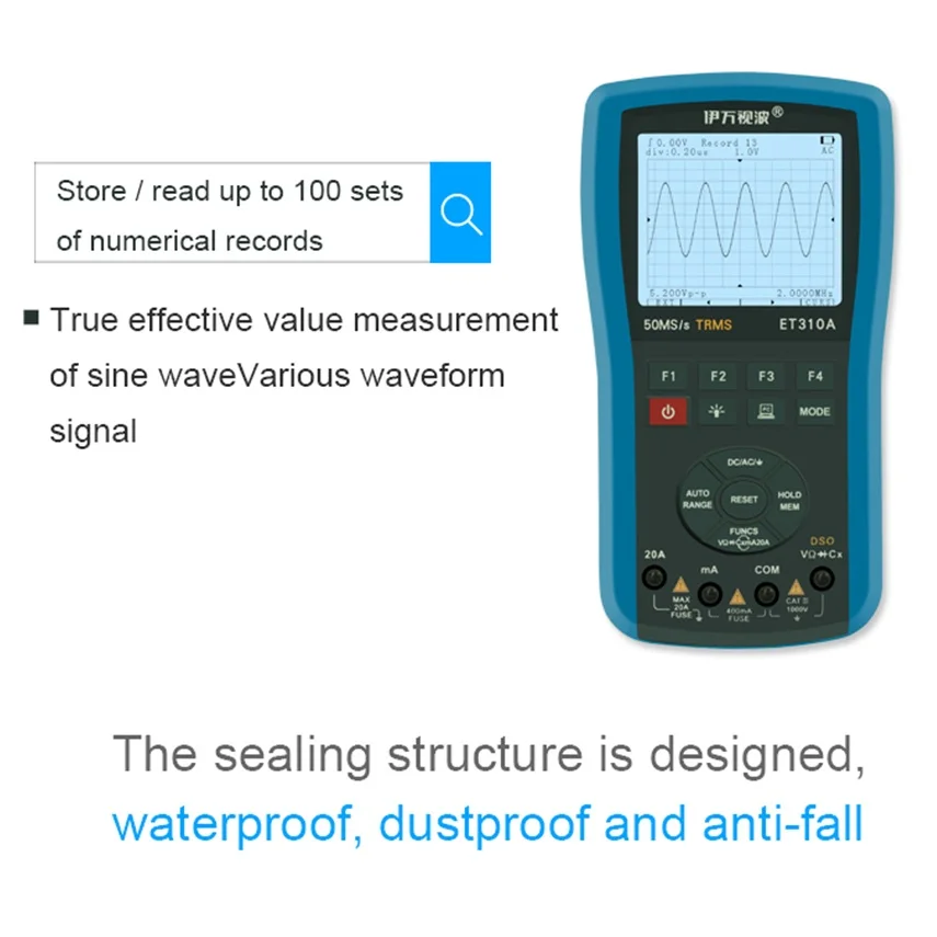 EONE-Digital متعدد الذبذبات التخزين ، ET310A ، 10MHz ، 50Msps ، وظائف DMM ، RMS الحقيقية ، AC ، تيار الجهد المستمر ، اختبار المقاومة
