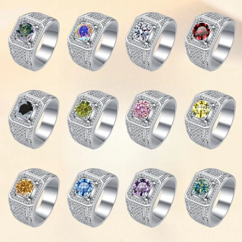 Honeycomb Starry Sky Ring Men's 2CT Moissanite PT950 Platinum-Dazzling 2CT center stone, honeycomb texture,men's exclusive style