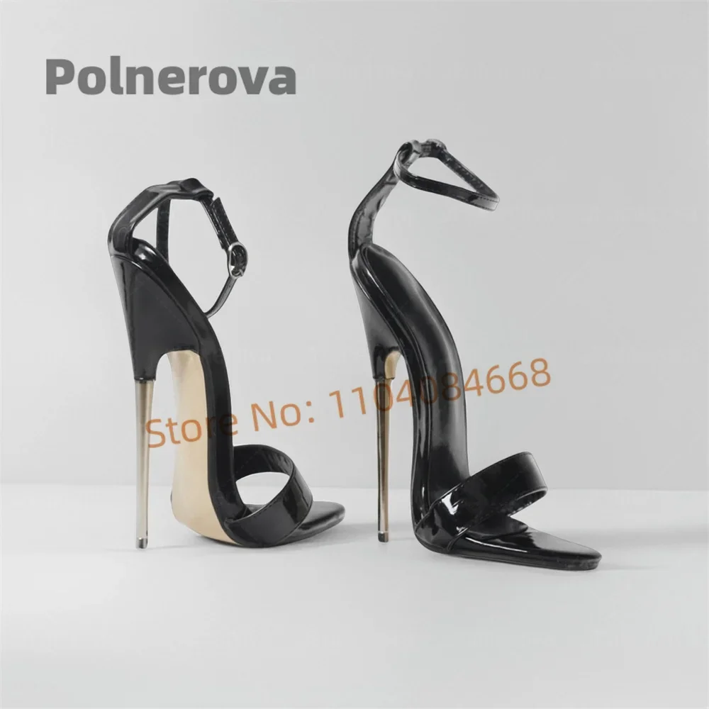 Metallic High Heel 16Cm Sandals Women Ankle Buckle Round Toe Sexy Style Stiletto Summer Handmade Fashion High Heels Show Shoes