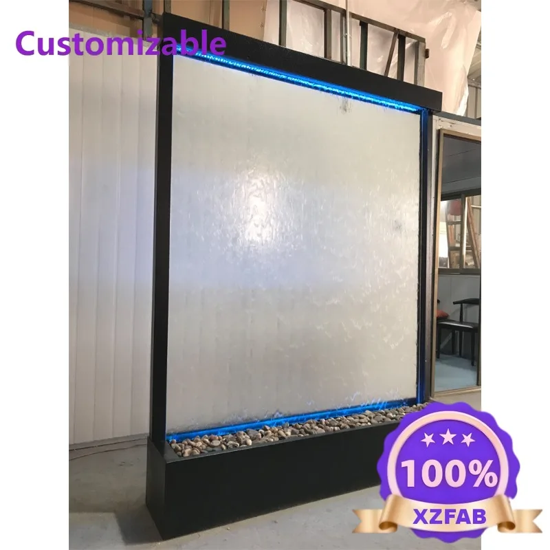 Factory Direct 2026 Custom Modern Interior Office Waterfall Divider Floor To Ceiling Glass Panel Wall Fountain And Metal Art Scr
