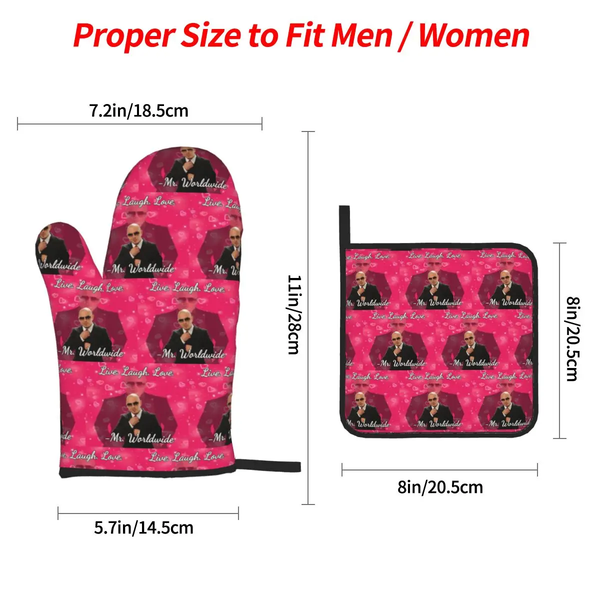 Mr Worldwide Live Laugh Love Oven Mitts and Pot Holder Sets of 4 for Baking Kitchen Cooking BBQ Resistant Non-Slip Gloves