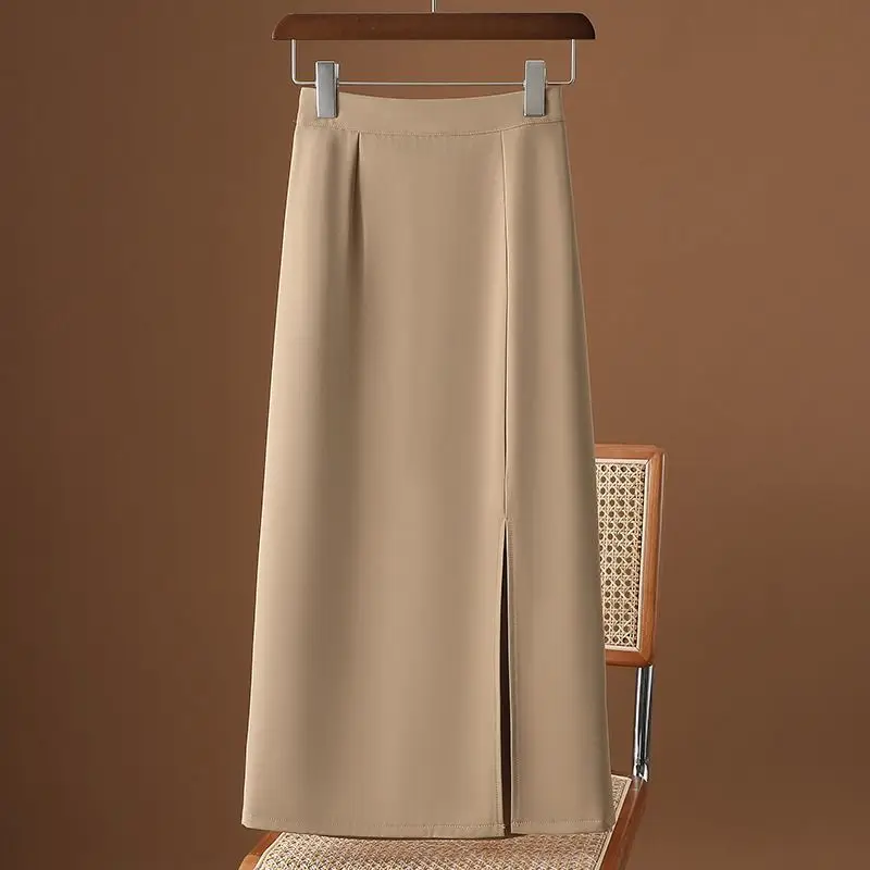 Over-knee Suit Slit Medium-length High-waisted A-line Professional Skirt High-end Draped Long Skirt