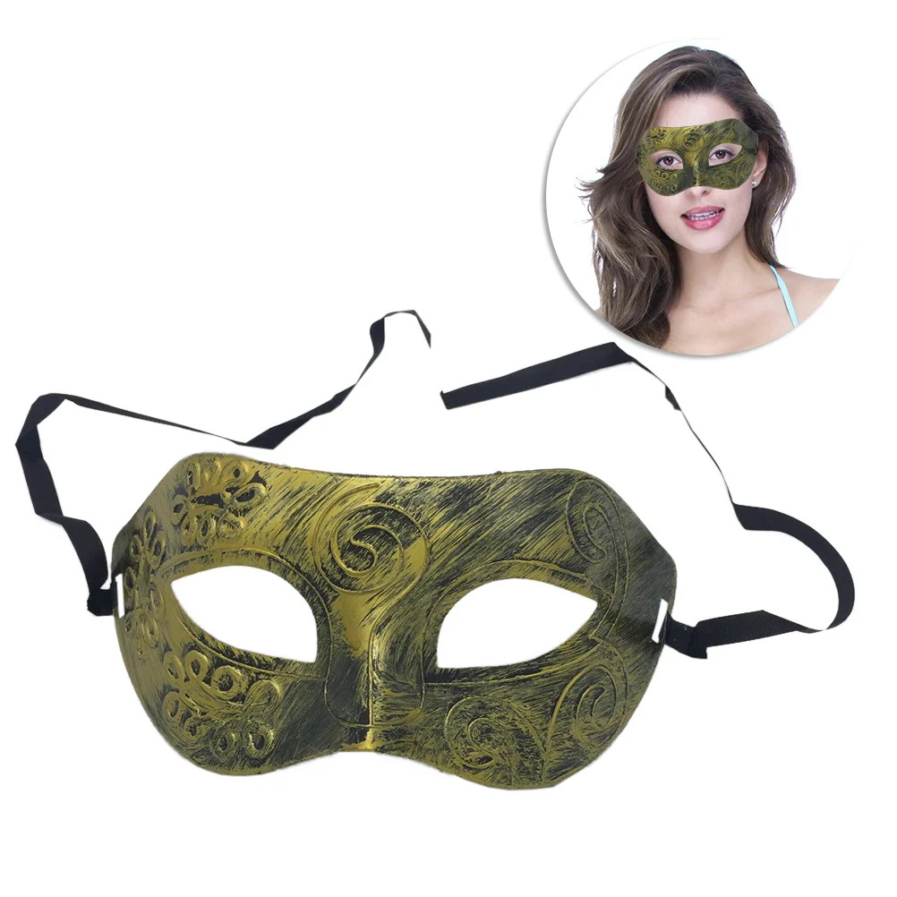 

Роскошная мужская маска-маскарадный бал в стиле ретро в римском стиле, безопасная, экологически чистая, золотая половина лица для карнавальных тематических вечеринок