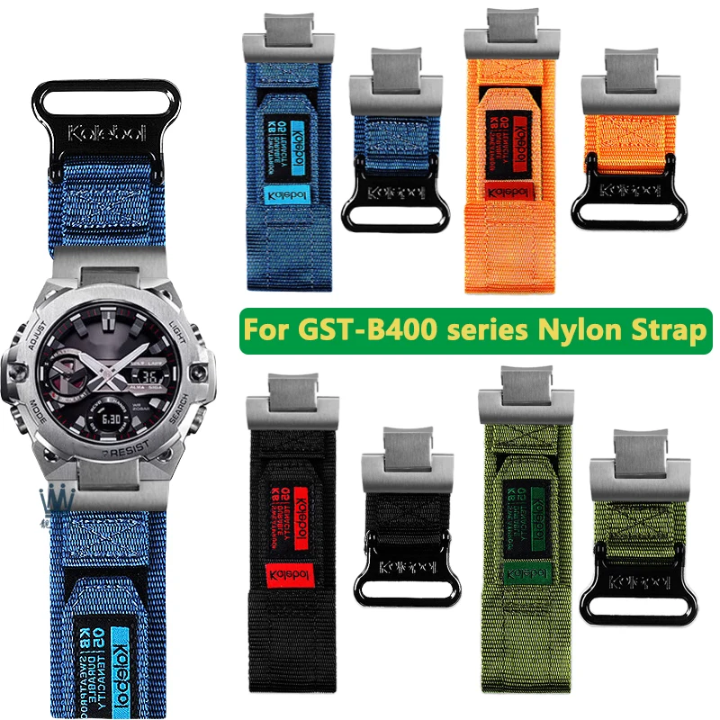 For Casio G-SHOCK series 5657 GST-B400-1A/CD/BB modified nylon canvas watchband with metal adapter waterproof breathable strap