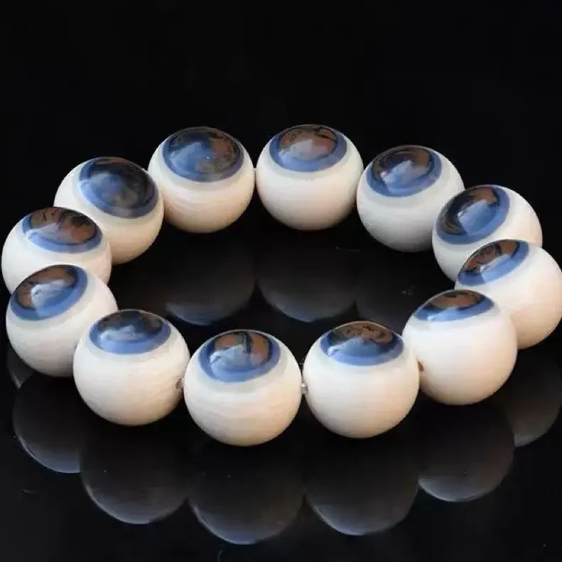 

Natural Mammoth Ivory Blue Eyes Bracelet for Men and Women Ice Material Buddha Bead Round Bead Hand Jewelry for Boyfriend Gift