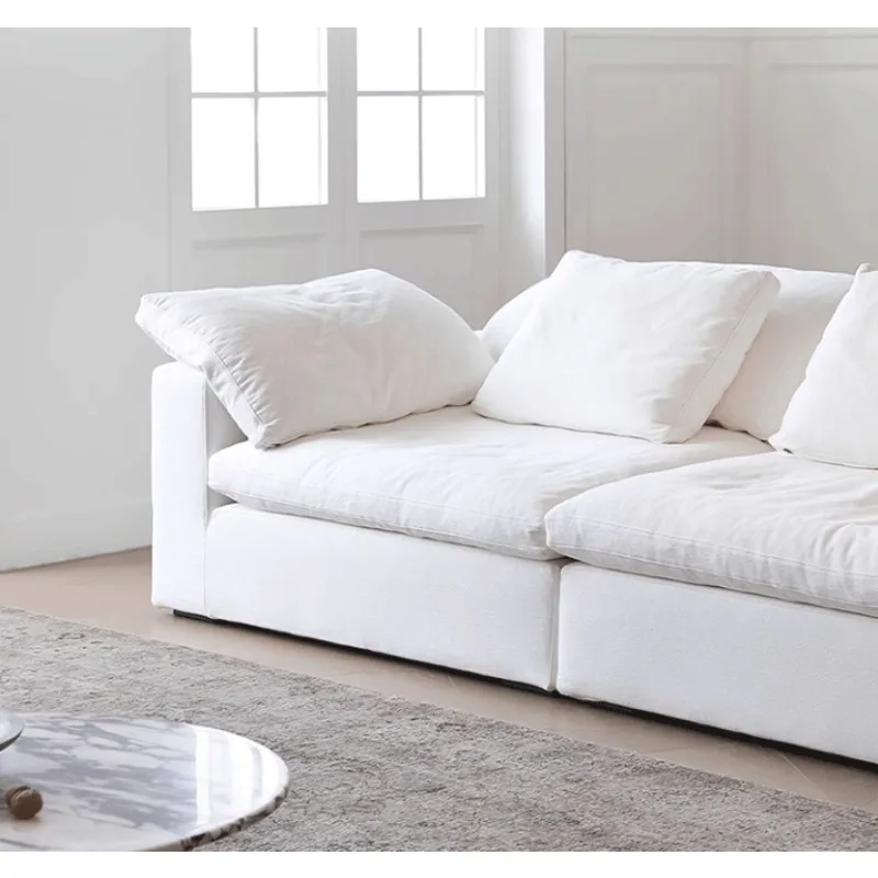 Cloud sofa lazy simple halo linen cotton fabric down cream straight row cloud sofa