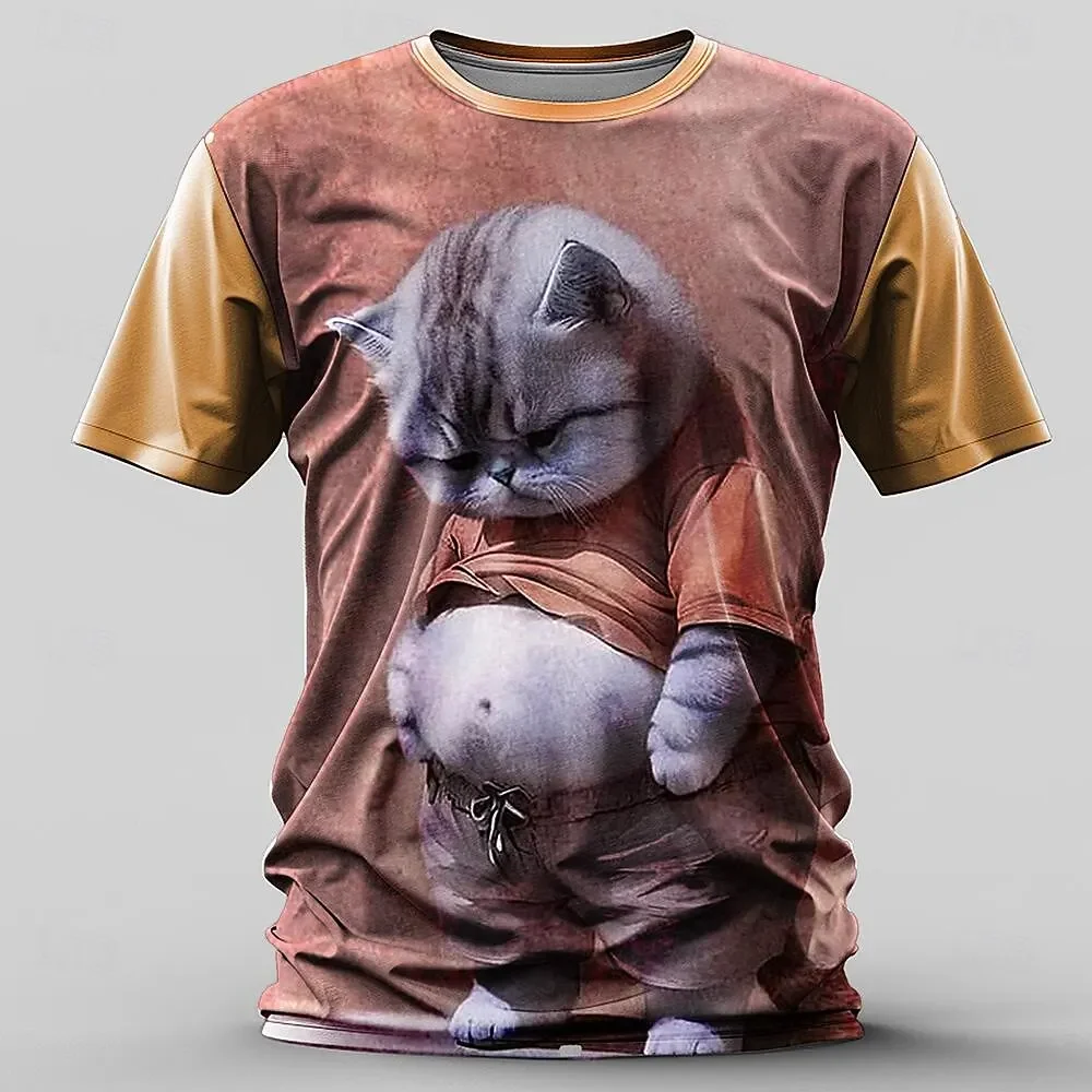 Funny Kitten Print T Shirt For Men Casual O-neck Short Sleeve Loose Tops Fashion 3D Cat Pattern Tees Summer Breathable Clothing