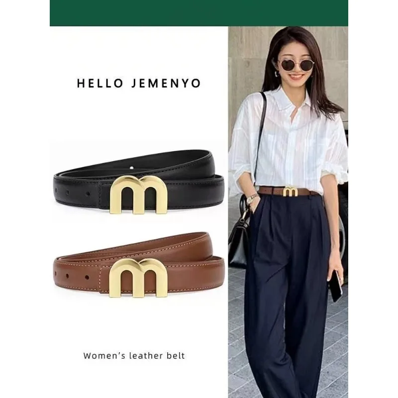 

Women's Fashion Genuine Leather M。 Belts High Quality Gold Buckle Best Matching Dress Jeans Belts For Woman