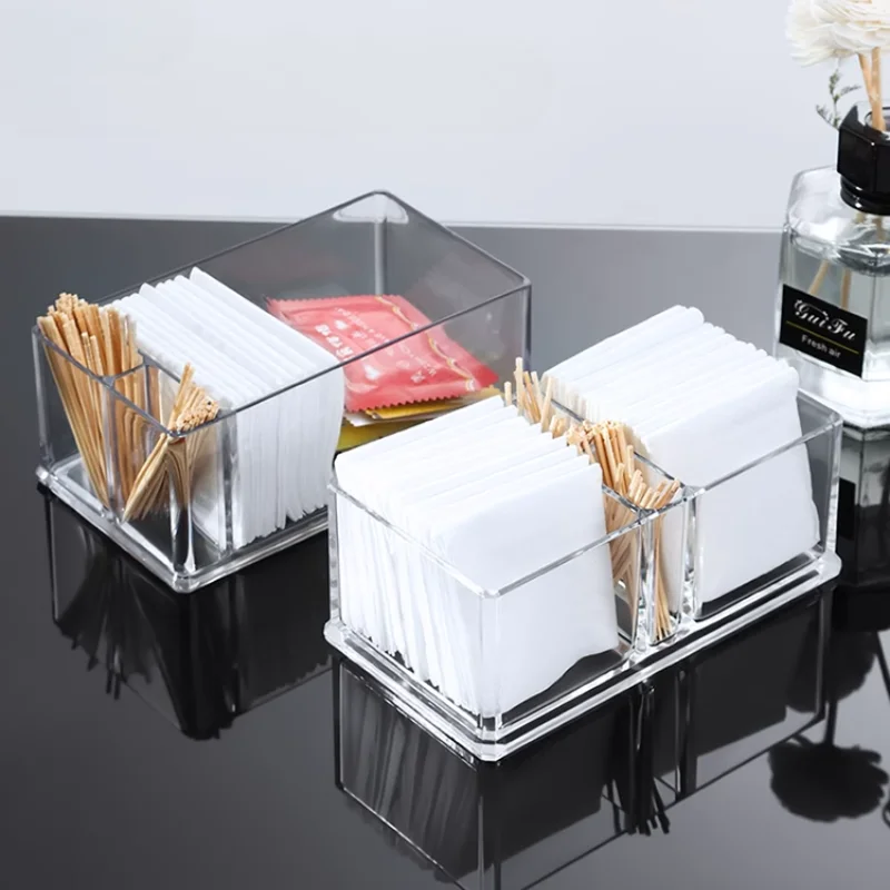 Acrylic Tissue Holder Desktop Vertical Tissue Box Toothpick Holder Thickened Transparent Table Storage Accessories