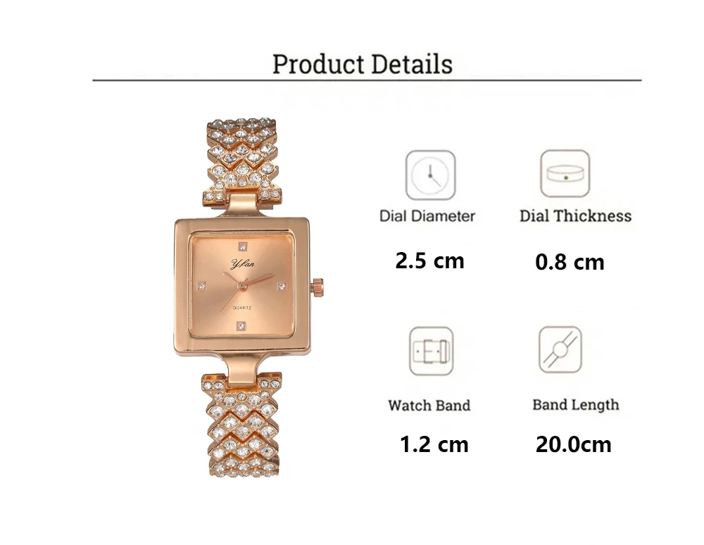 นาฬิกาควอตซ์สายนาฬิกาโลหะลายหินอ่อนประดับเพชรเต็มรูปสี่เหลี่ยมสายนาฬิกาโลหะดูหรูหรานาฬิกาผู้หญิงเป็นของขวัญ