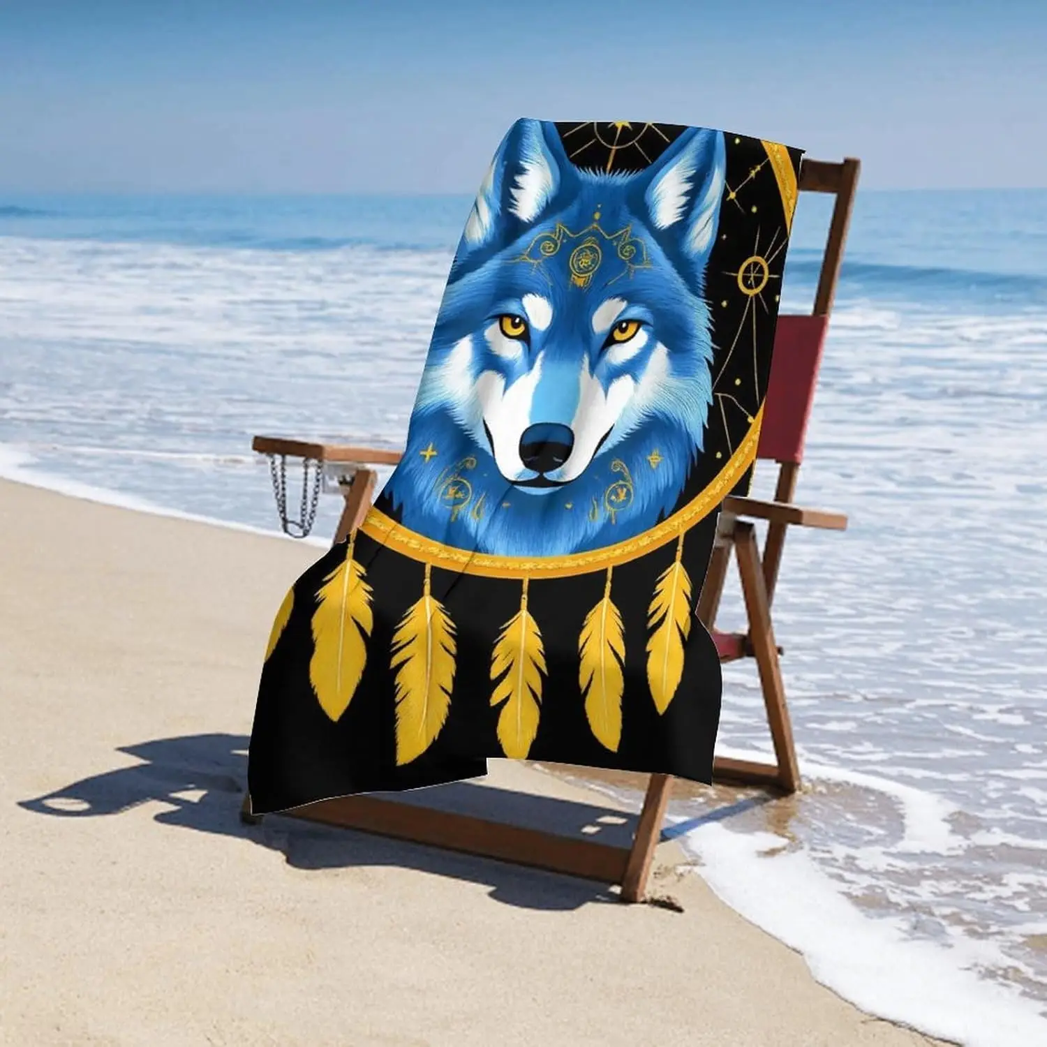 Boho Totem Native American Wolf Dream Catcher Bath Towel,Soft Microfiber Quick Drying Towel for Bathroom Beach Swimming Pool