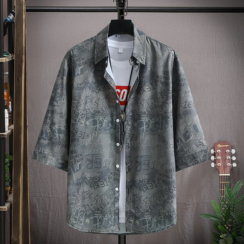 

2026 New Summer Men'S High-Quality Fashion Trend Comfortable shirts men Loose Breathable Casual Large Size printing Shirt