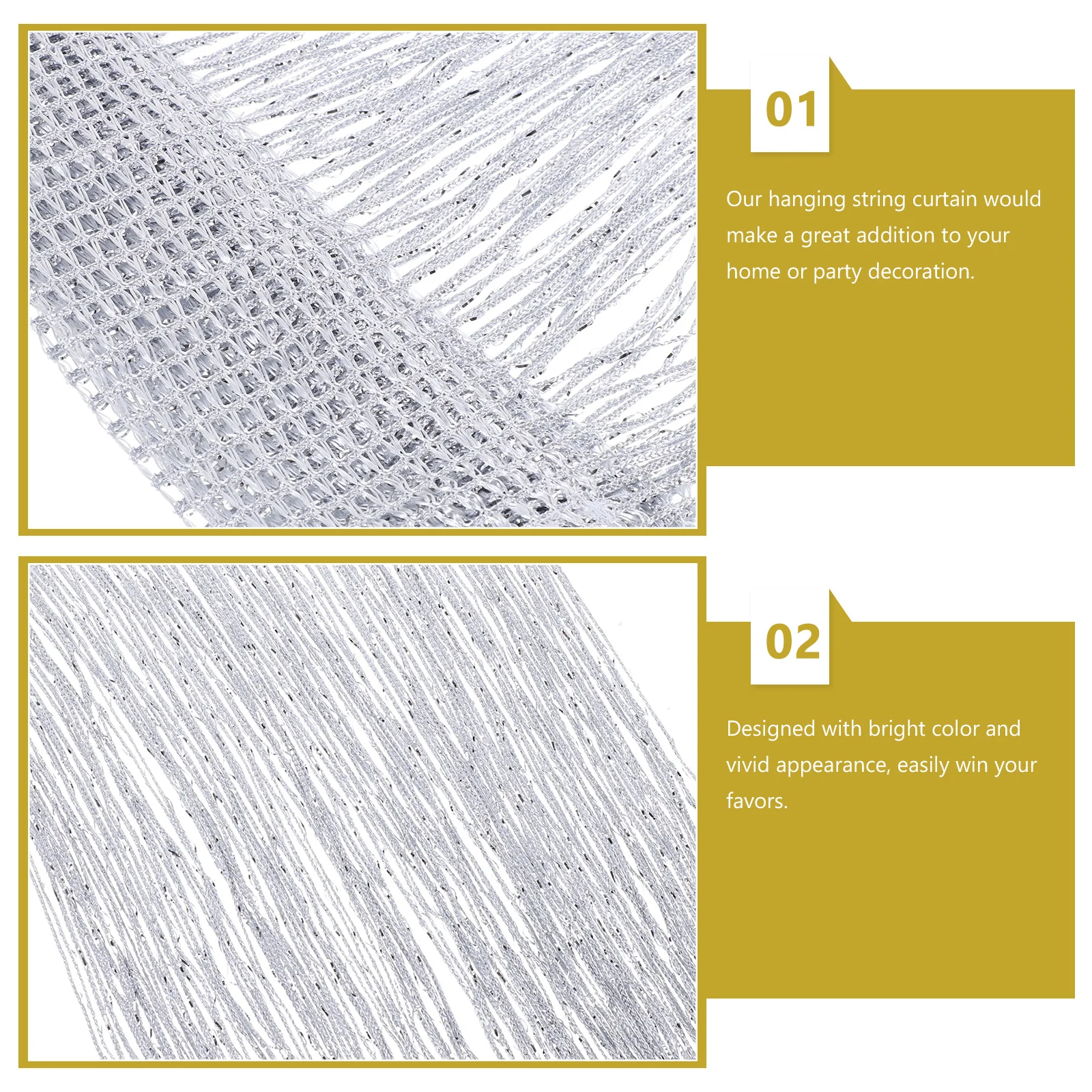 2 قطعة ستارة فضية اللون مشرق مقسم شرابة الزخرفية للمنزل حفل زفاف مرحلة غرفة الديكور #2